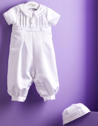 Baby Boys White Pintuck Romper with Hat - Noah PC6 by Peridot